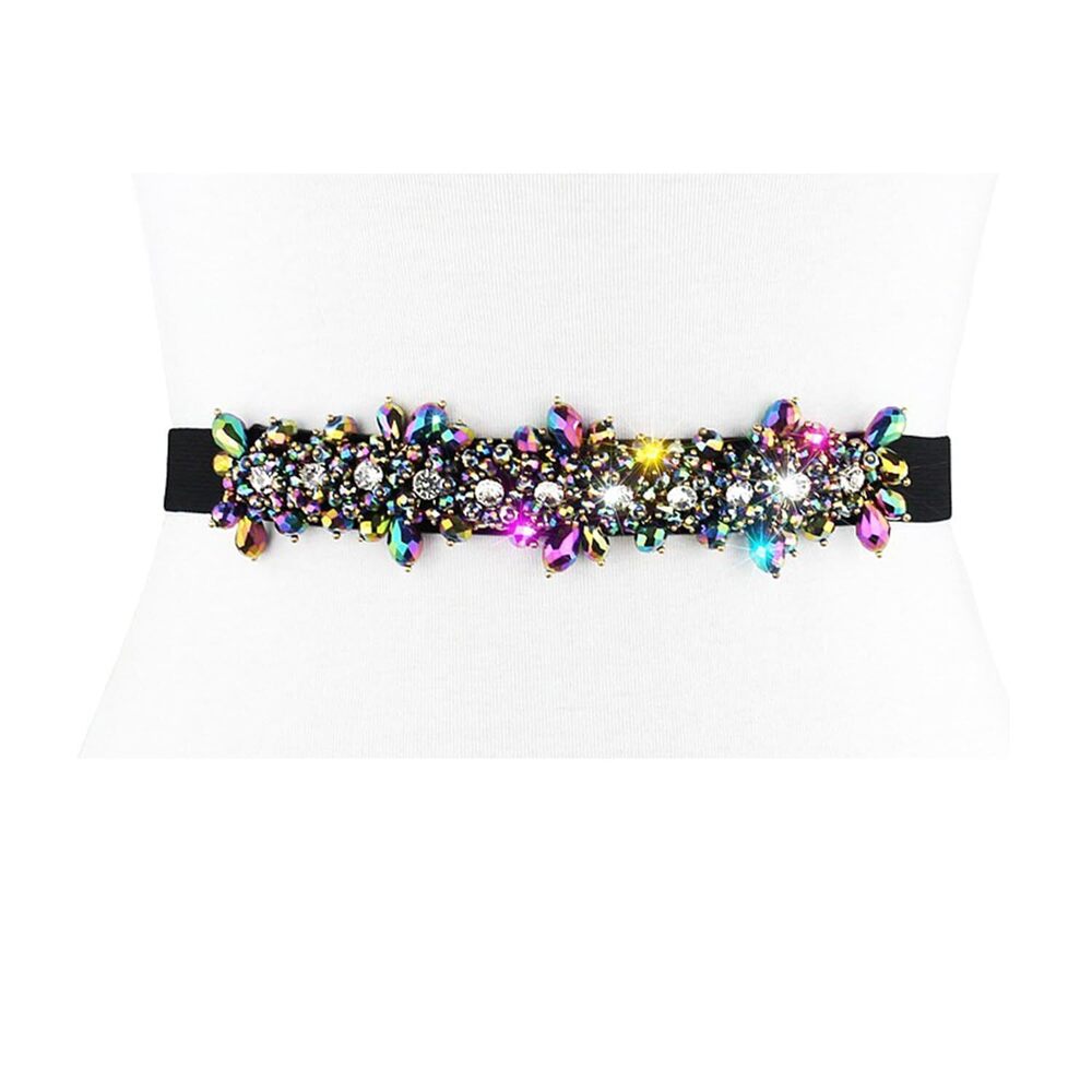 7509 Rhinestone Stretchy Belt Beaded Bling Waist Belt for Party Dress